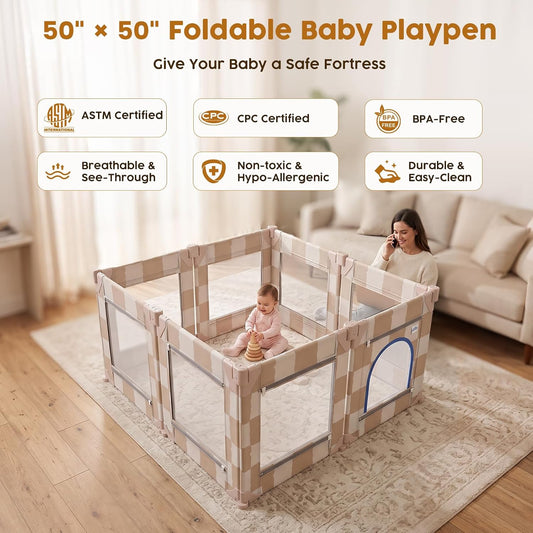Foldable Baby Playpen, 50x50 PlayPen for Baby and Toddler with 600D Oxford