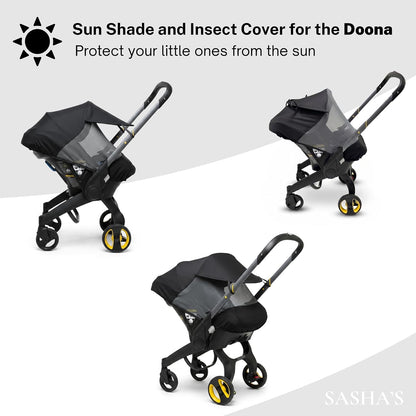 Sun Shade & Insect Cover for Doona Infant Car Seat & Stroller – Fully Enclosed Breathable Mesh, Extended Sun Visor, Bug Protection & Airflow (Stroller Not Included)