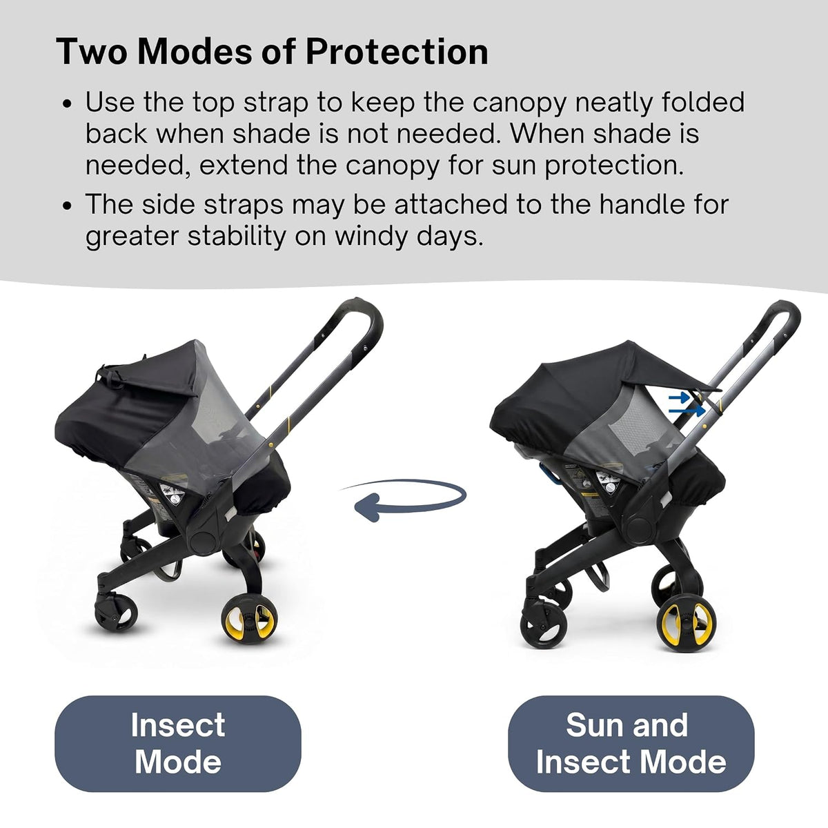 Sun Shade & Insect Cover for Doona Infant Car Seat & Stroller – Fully Enclosed Breathable Mesh, Extended Sun Visor, Bug Protection & Airflow (Stroller Not Included)