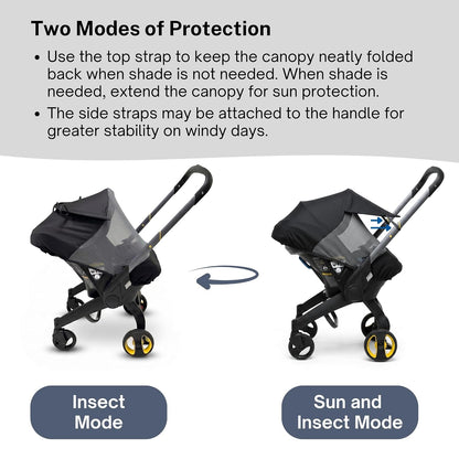 Sun Shade & Insect Cover for Doona Infant Car Seat & Stroller – Fully Enclosed Breathable Mesh, Extended Sun Visor, Bug Protection & Airflow (Stroller Not Included)
