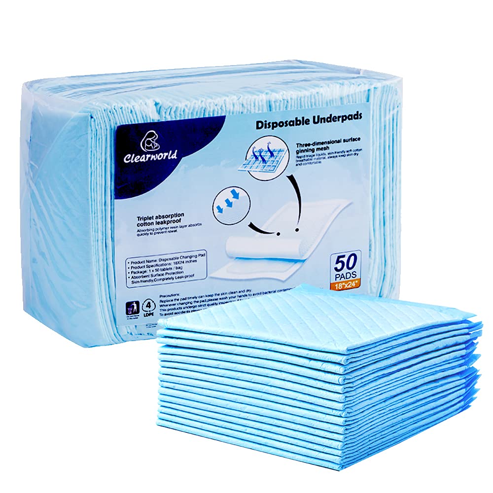 50 Pack 3-Layer Leak-Proof Disposable Changing Pads for Baby