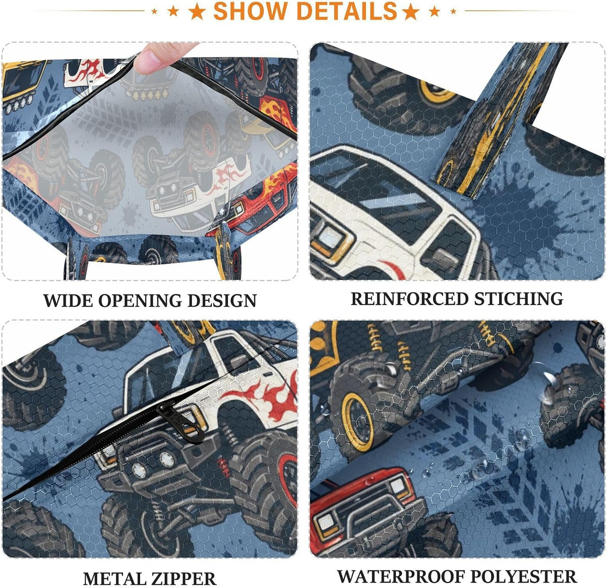 Monster Truck Waterproof Travel Laundry Bag Washable 2pk