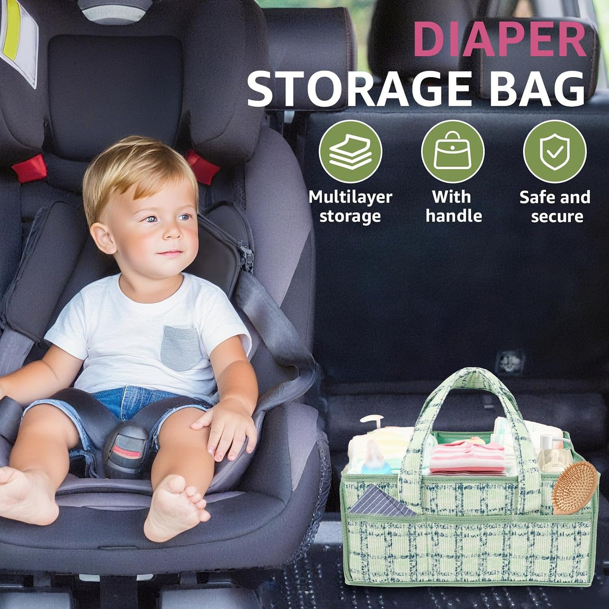 Baby Diaper Caddy Organizer, Portable Nappy Caddy Storage Basket with Handle, Diaper Storage Basket Bin, Multi Compartment Nursery StorageBasket, Nursery Storage Bin for Newborn Essential. (Pink)