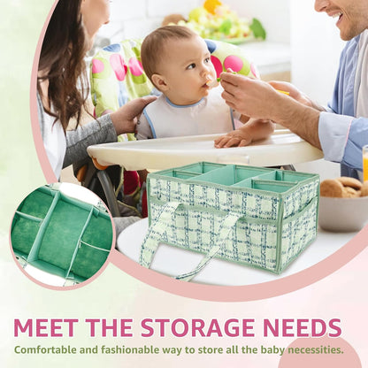 Baby Diaper Caddy Organizer, Portable Nappy Caddy Storage Basket with Handle, Diaper Storage Basket Bin, Multi Compartment Nursery StorageBasket, Nursery Storage Bin for Newborn Essential. (Pink)