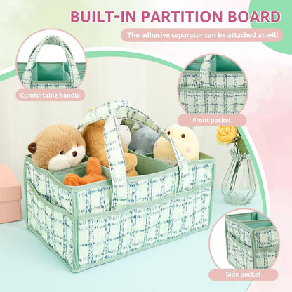 Baby Diaper Caddy Organizer, Portable Nappy Caddy Storage Basket with Handle, Diaper Storage Basket Bin, Multi Compartment Nursery StorageBasket, Nursery Storage Bin for Newborn Essential. (Pink)