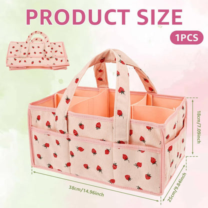 Baby Diaper Caddy Organizer, Portable Nappy Caddy Storage Basket with Handle, Diaper Storage Basket Bin, Multi Compartment Nursery StorageBasket, Nursery Storage Bin for Newborn Essential. (Pink)