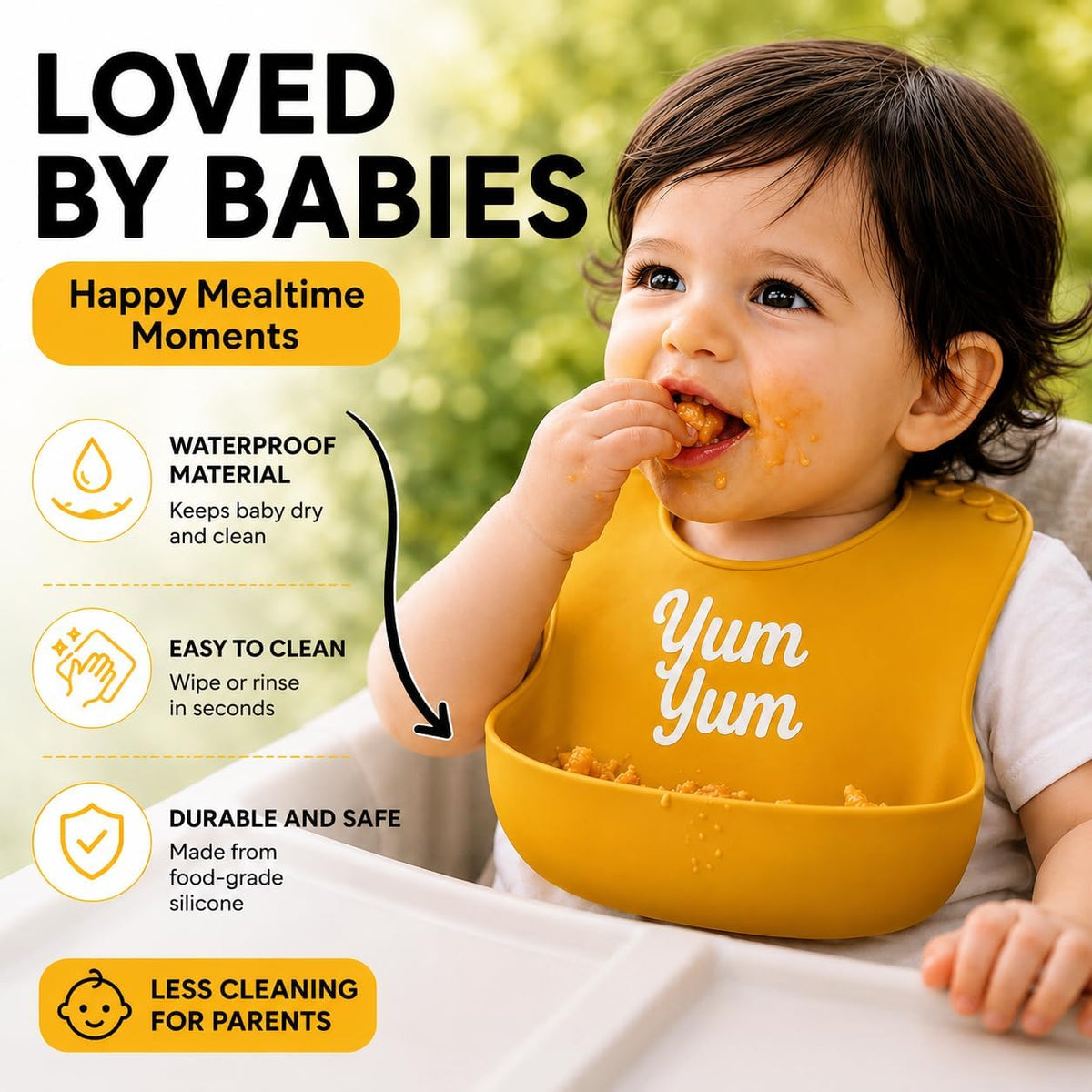 Baby Silicone Bibs 3 Pack, Waterproof BPA-Free Bib for Babies and Toddlers 6-36 Months, Food Catcher Pocket, Adjustable Reusable Feeding Accessory, Easy Clean Baby Led Weaning Essential