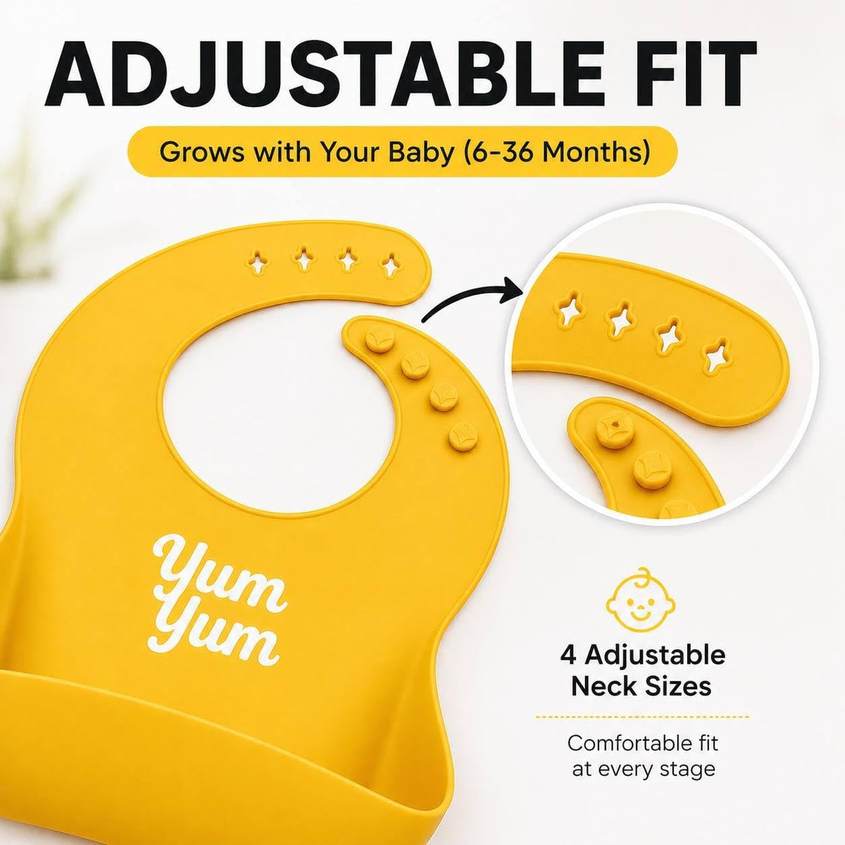 Baby Silicone Bibs 3 Pack, Waterproof BPA-Free Bib for Babies and Toddlers 6-36 Months, Food Catcher Pocket, Adjustable Reusable Feeding Accessory, Easy Clean Baby Led Weaning Essential
