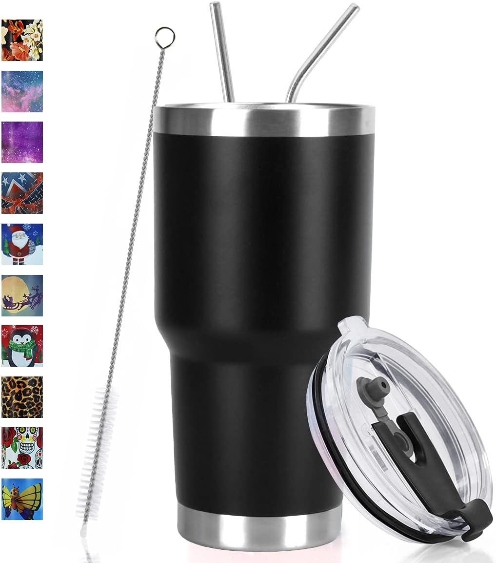 30oz Tumbler Double Wall Stainless Steel Vacuum Insulated Travel Mug with Splash-Proof Lid Metal Straw and Brush