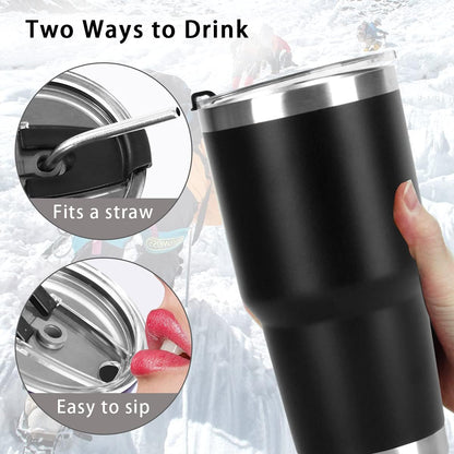 30oz Tumbler Double Wall Stainless Steel Vacuum Insulated Travel Mug with Splash-Proof Lid Metal Straw and Brush