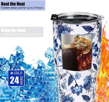 30oz Tumbler Double Wall Stainless Steel Vacuum Insulated Travel Mug with Splash-Proof Lid Metal Straw and Brush