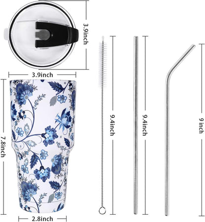 30oz Tumbler Double Wall Stainless Steel Vacuum Insulated Travel Mug with Splash-Proof Lid Metal Straw and Brush