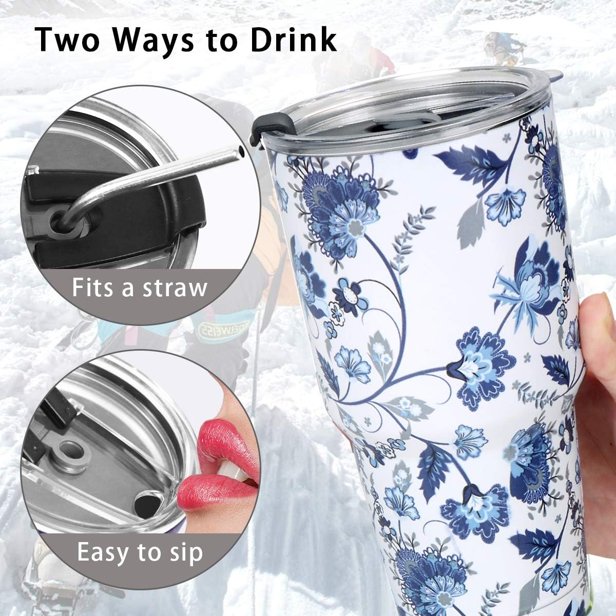 30oz Tumbler Double Wall Stainless Steel Vacuum Insulated Travel Mug with Splash-Proof Lid Metal Straw and Brush