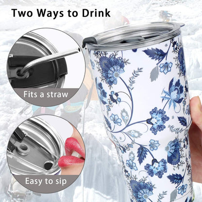 30oz Tumbler Double Wall Stainless Steel Vacuum Insulated Travel Mug with Splash-Proof Lid Metal Straw and Brush