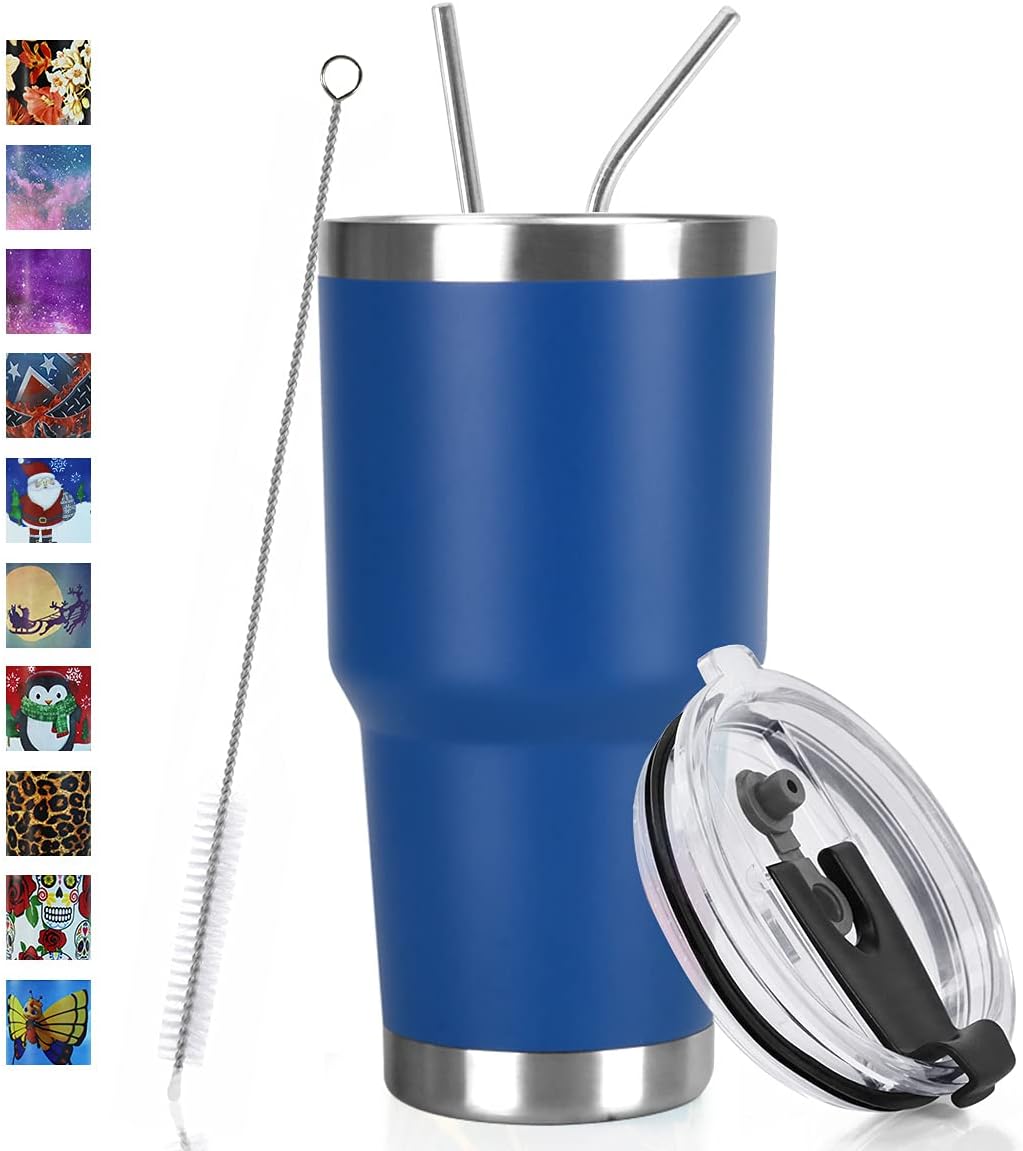 30oz Tumbler Double Wall Stainless Steel Vacuum Insulated Travel Mug with Splash-Proof Lid Metal Straw and Brush