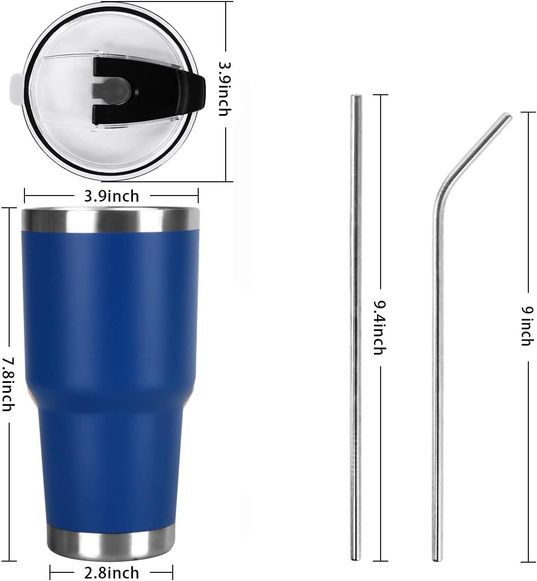 30oz Tumbler Double Wall Stainless Steel Vacuum Insulated Travel Mug with Splash-Proof Lid Metal Straw and Brush