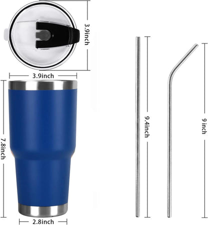 30oz Tumbler Double Wall Stainless Steel Vacuum Insulated Travel Mug with Splash-Proof Lid Metal Straw and Brush