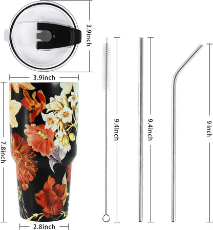 30oz Tumbler Double Wall Stainless Steel Vacuum Insulated Travel Mug with Splash-Proof Lid Metal Straw and Brush