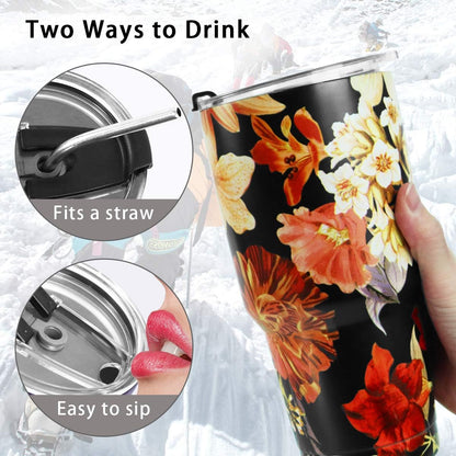 30oz Tumbler Double Wall Stainless Steel Vacuum Insulated Travel Mug with Splash-Proof Lid Metal Straw and Brush