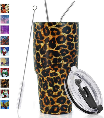 30oz Tumbler Double Wall Stainless Steel Vacuum Insulated Travel Mug with Splash-Proof Lid Metal Straw and Brush