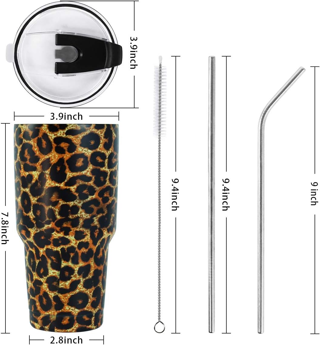 30oz Tumbler Double Wall Stainless Steel Vacuum Insulated Travel Mug with Splash-Proof Lid Metal Straw and Brush