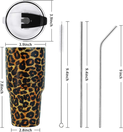 30oz Tumbler Double Wall Stainless Steel Vacuum Insulated Travel Mug with Splash-Proof Lid Metal Straw and Brush