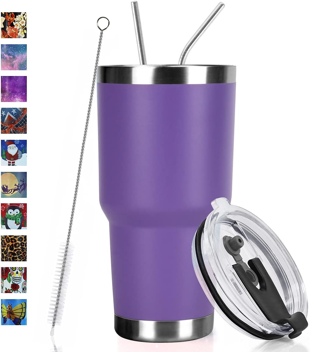 30oz Tumbler Double Wall Stainless Steel Vacuum Insulated Travel Mug with Splash-Proof Lid Metal Straw and Brush
