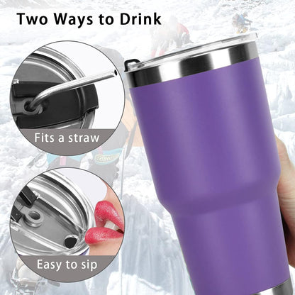 30oz Tumbler Double Wall Stainless Steel Vacuum Insulated Travel Mug with Splash-Proof Lid Metal Straw and Brush