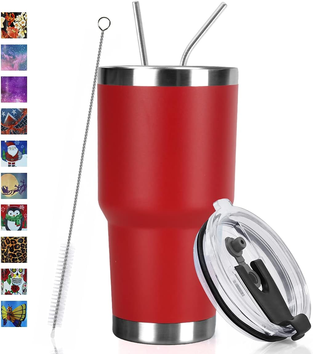 30oz Tumbler Double Wall Stainless Steel Vacuum Insulated Travel Mug with Splash-Proof Lid Metal Straw and Brush