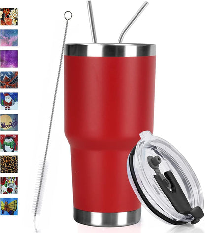 30oz Tumbler Double Wall Stainless Steel Vacuum Insulated Travel Mug with Splash-Proof Lid Metal Straw and Brush