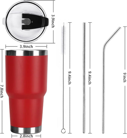 30oz Tumbler Double Wall Stainless Steel Vacuum Insulated Travel Mug with Splash-Proof Lid Metal Straw and Brush