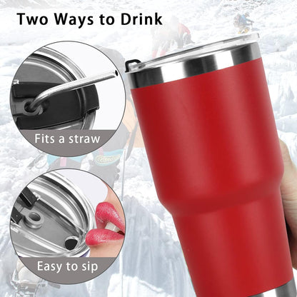 30oz Tumbler Double Wall Stainless Steel Vacuum Insulated Travel Mug with Splash-Proof Lid Metal Straw and Brush