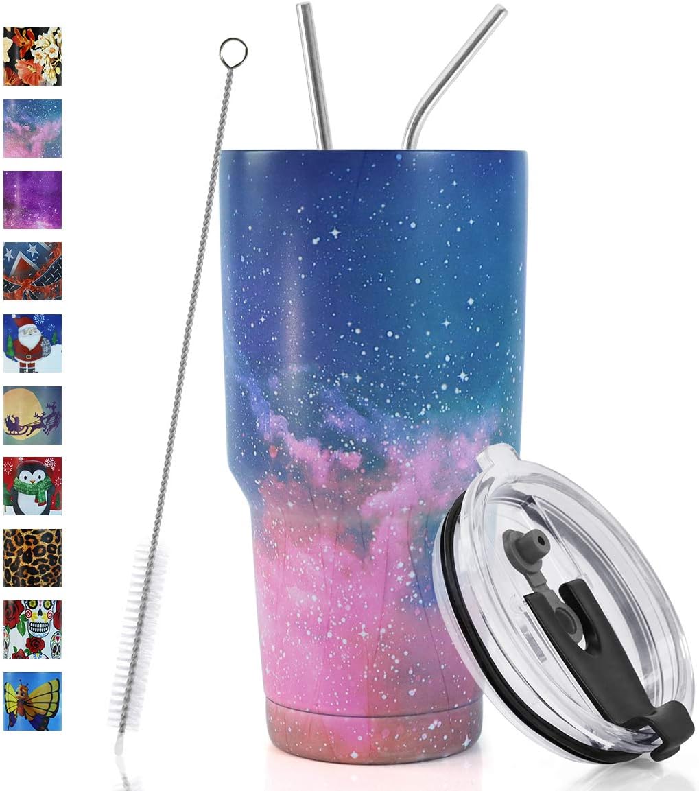 30oz Tumbler Double Wall Stainless Steel Vacuum Insulated Travel Mug with Splash-Proof Lid Metal Straw and Brush