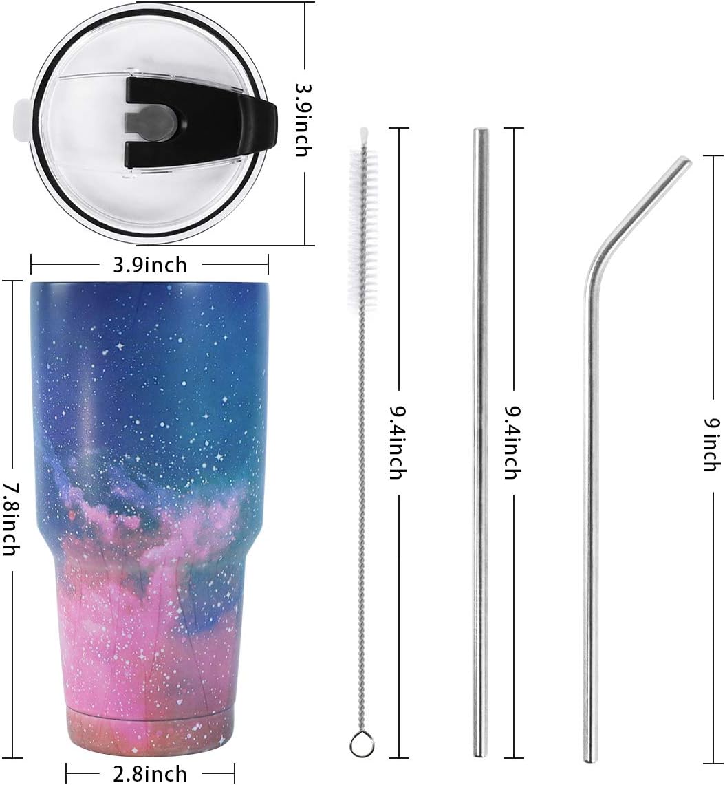 30oz Tumbler Double Wall Stainless Steel Vacuum Insulated Travel Mug with Splash-Proof Lid Metal Straw and Brush