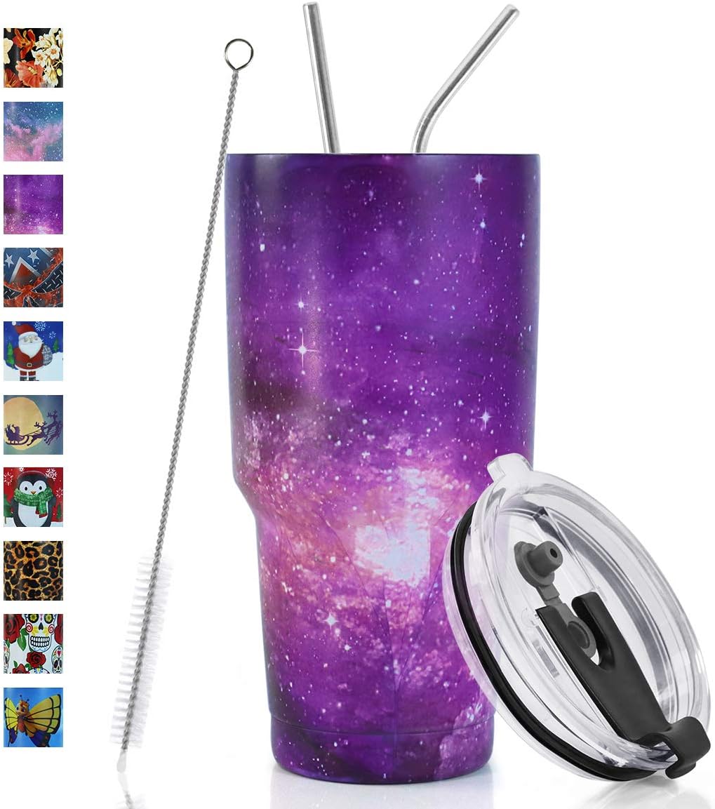 30oz Tumbler Double Wall Stainless Steel Vacuum Insulated Travel Mug with Splash-Proof Lid Metal Straw and Brush