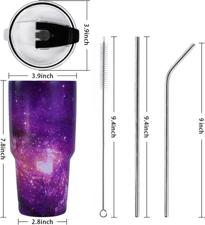 30oz Tumbler Double Wall Stainless Steel Vacuum Insulated Travel Mug with Splash-Proof Lid Metal Straw and Brush