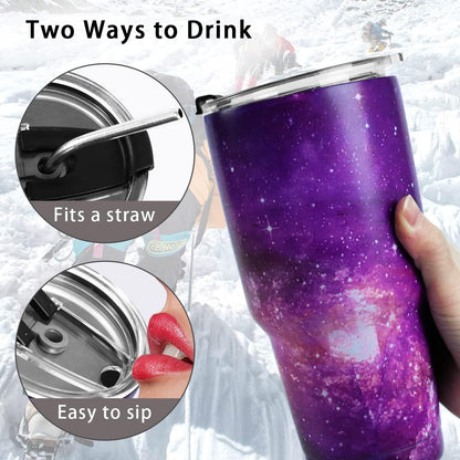 30oz Tumbler Double Wall Stainless Steel Vacuum Insulated Travel Mug with Splash-Proof Lid Metal Straw and Brush