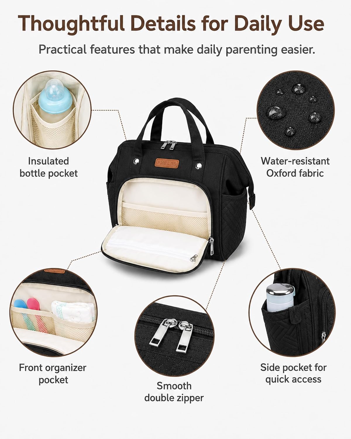 Small Diaper Bag for Women, 4 in 1 Mini Baby Bag (Dark Gray)