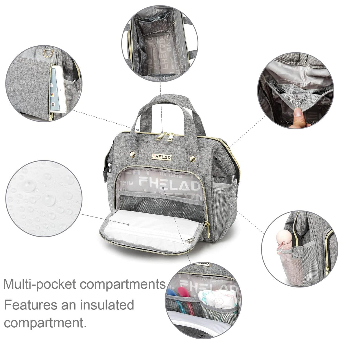 Small Diaper Bag for Women, 4 in 1 Mini Baby Bag (Dark Gray)