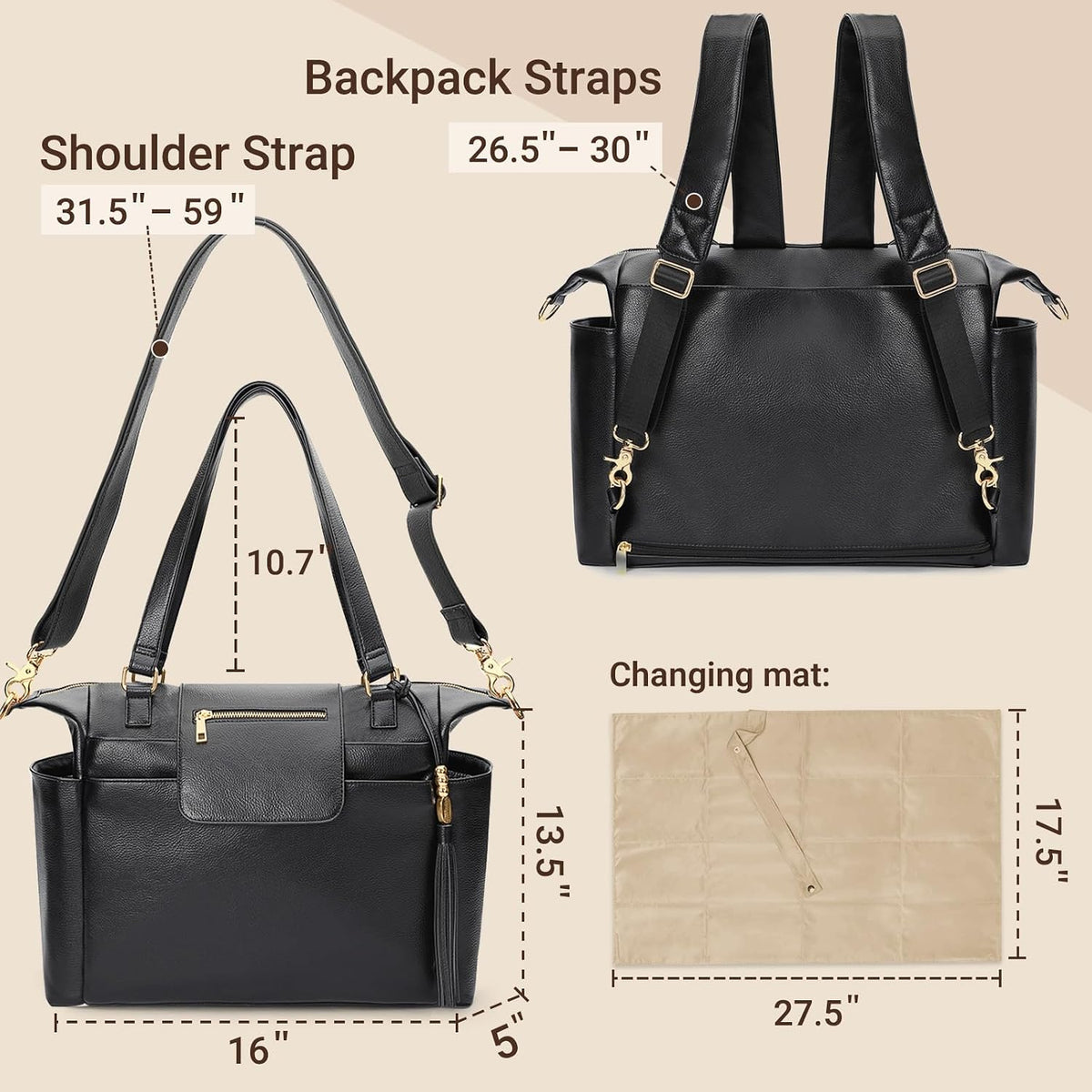 Diaper Bag Tote Leather Diaper Bag Purse Backpack Large Baby Bag