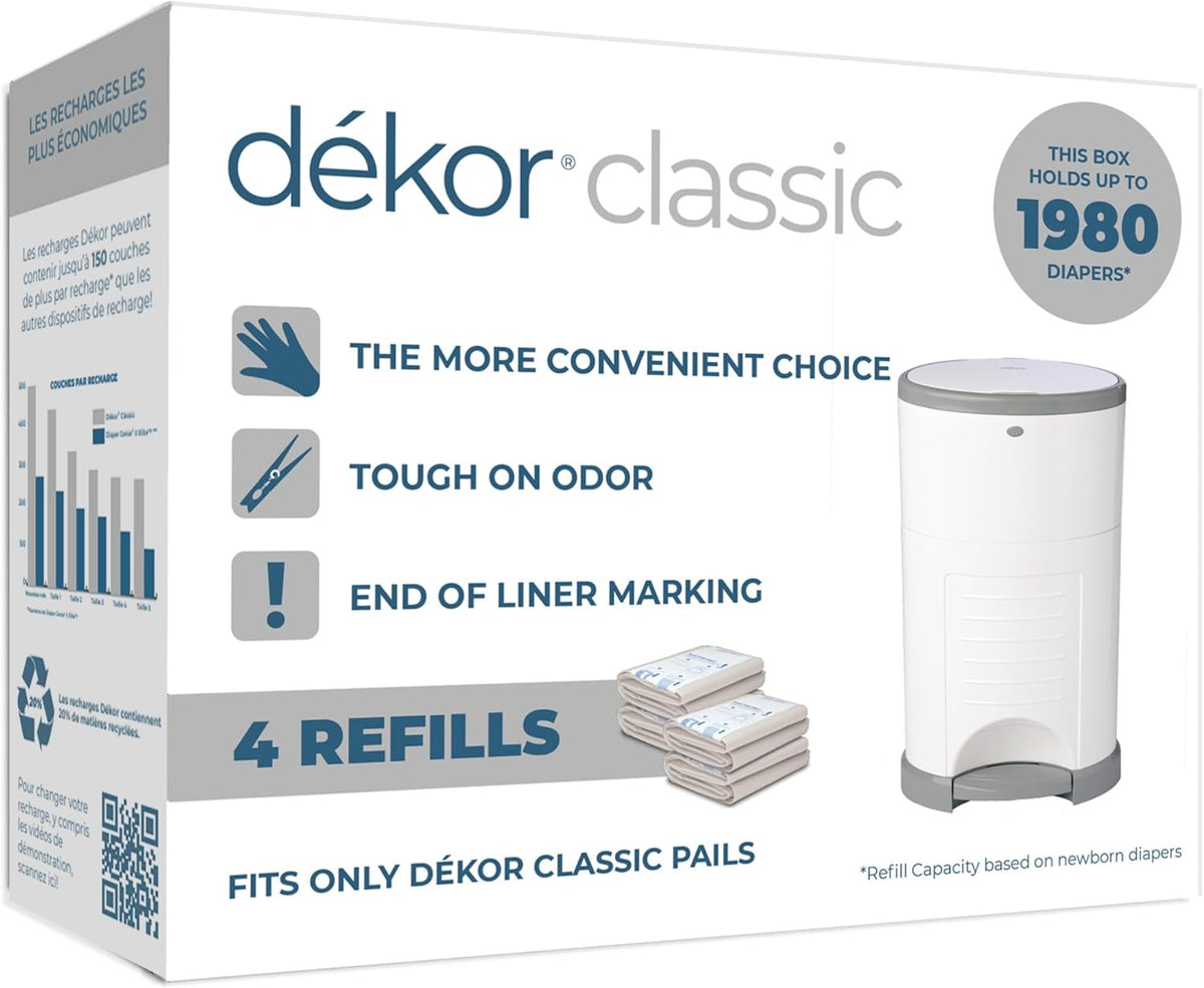 CLASSIC Diaper Pail Refills | Unscented | Exclusive End-of-Liner Marking | Thick Quick & Easy to Replace | Most Economical Refill System | for Original and Eko Style Pails
