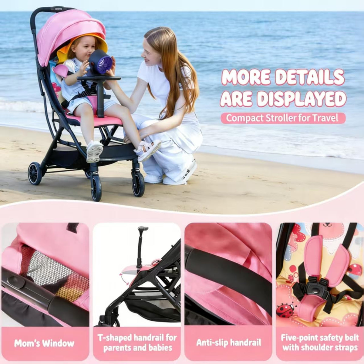 Superb Lightweight Travel Stroller, Compact One-Hand Fold Buggy