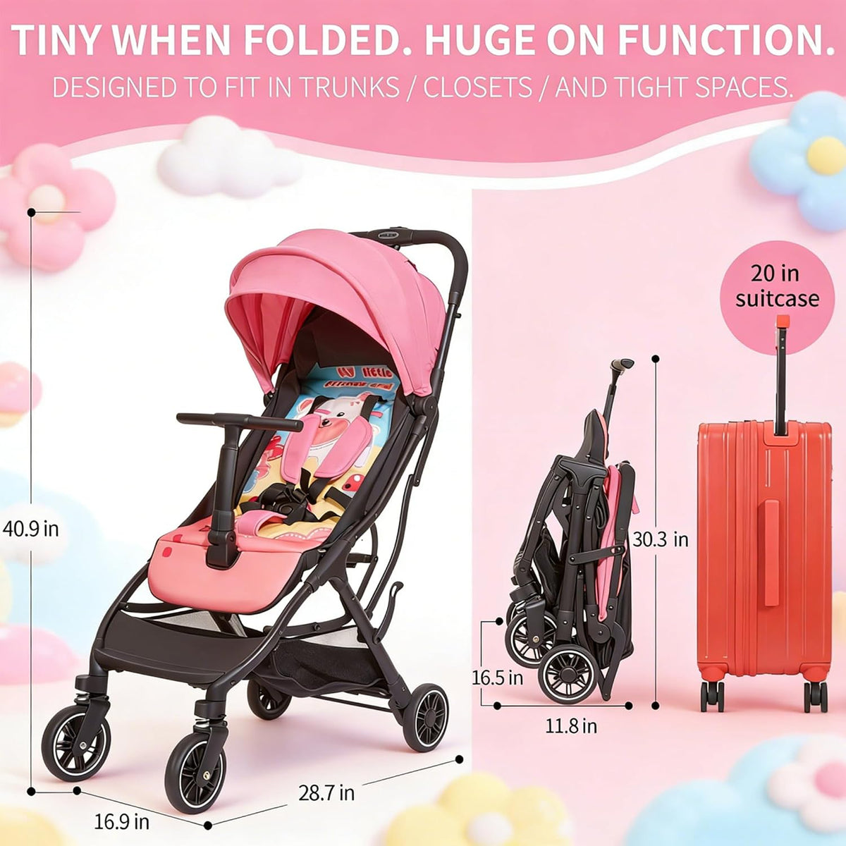 Superb Lightweight Travel Stroller, Compact One-Hand Fold Buggy