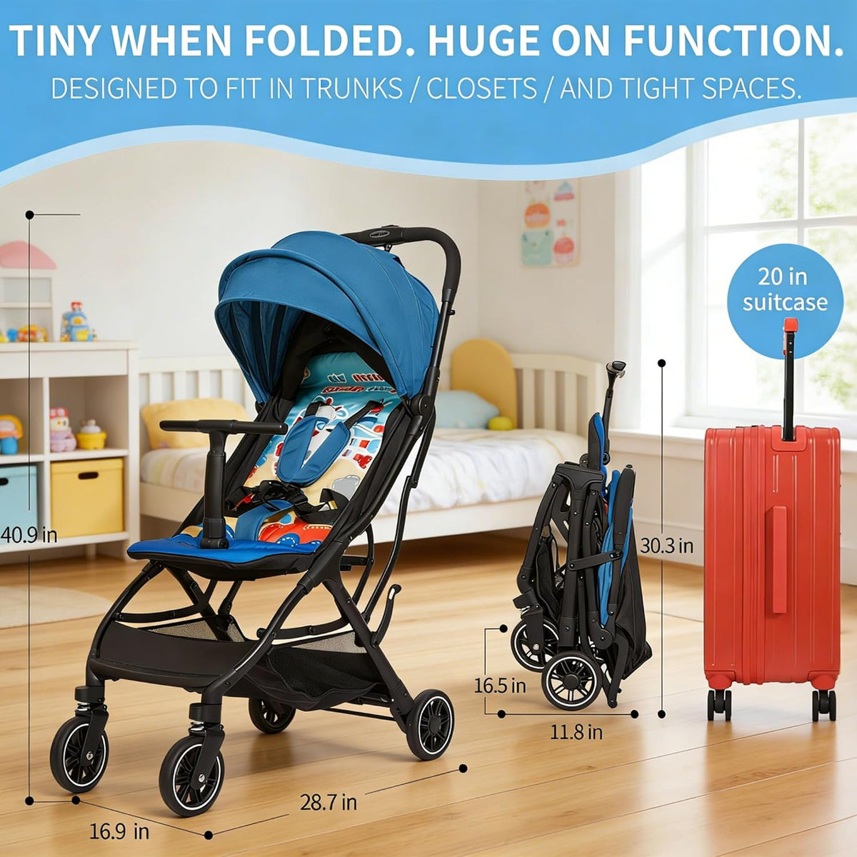 Superb Lightweight Travel Stroller, Compact One-Hand Fold Buggy
