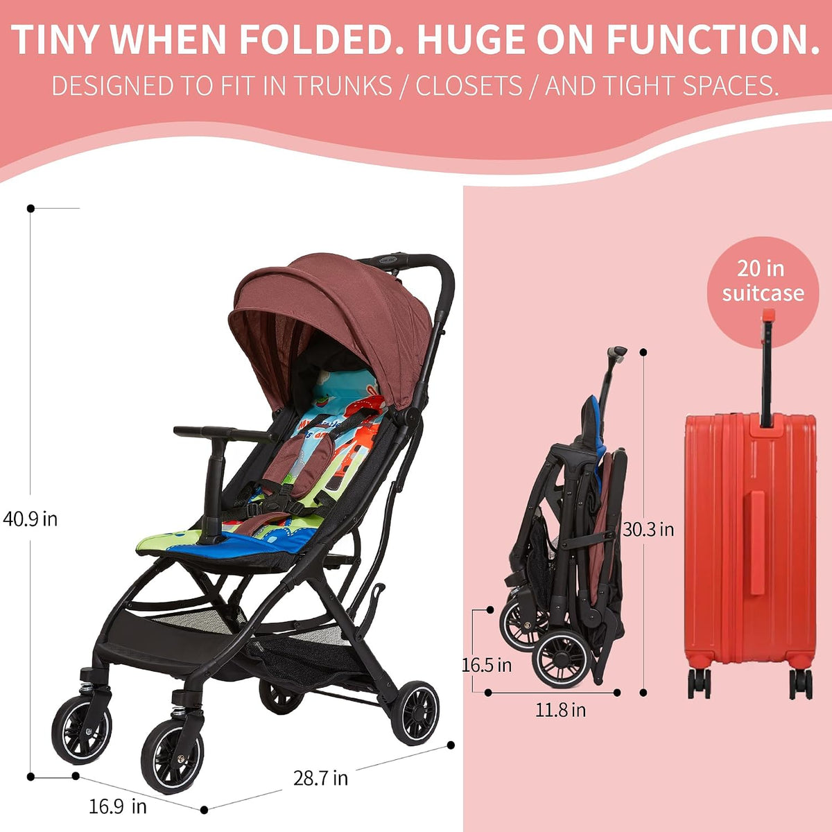 Superb Lightweight Travel Stroller, Compact One-Hand Fold Buggy