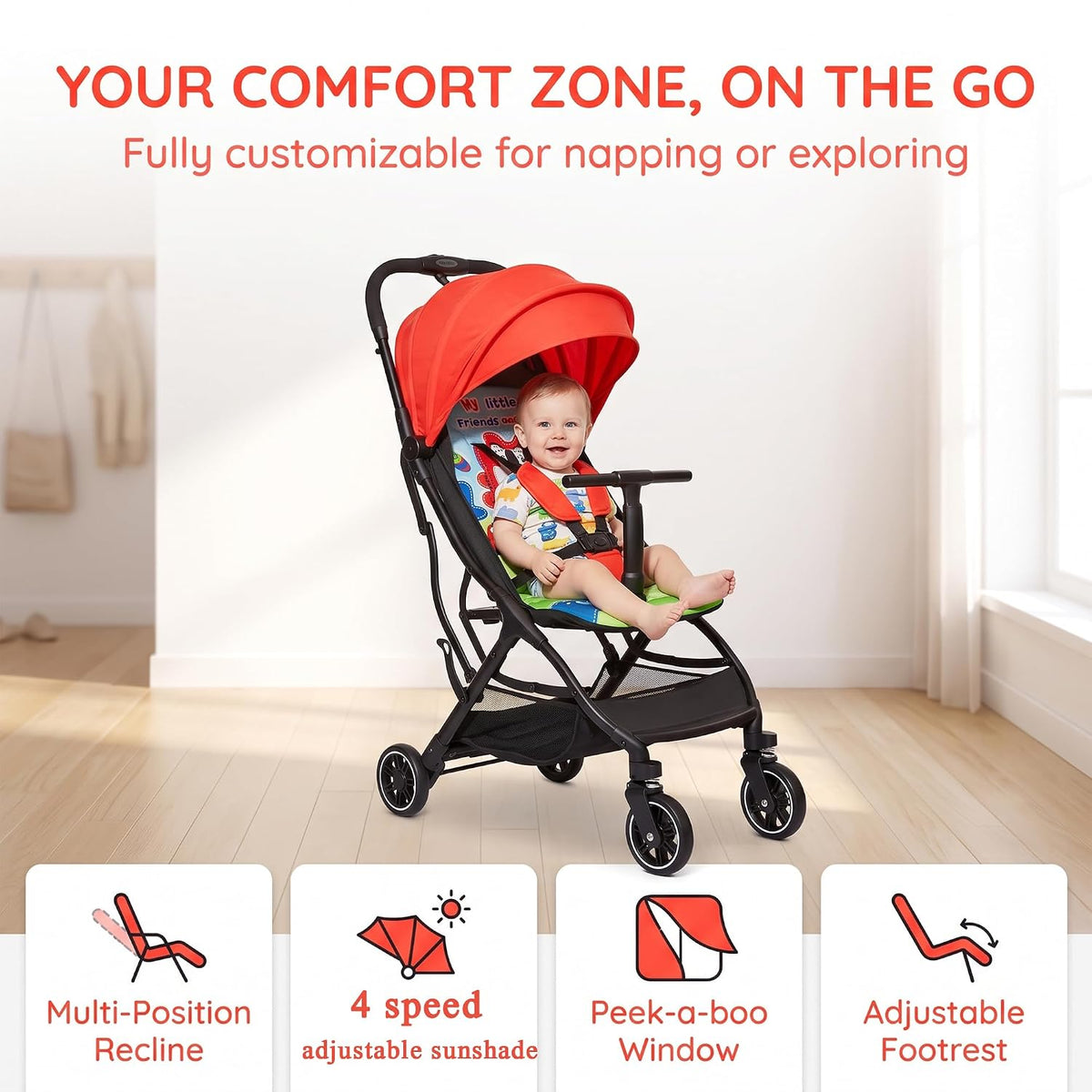 Superb Lightweight Travel Stroller, Compact One-Hand Fold Buggy