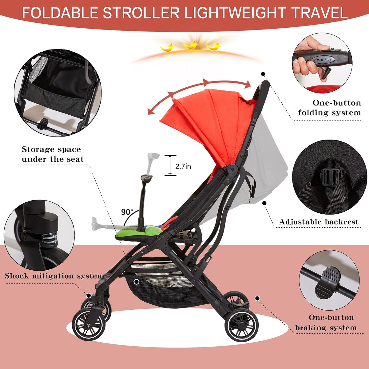 Superb Lightweight Travel Stroller, Compact One-Hand Fold Buggy