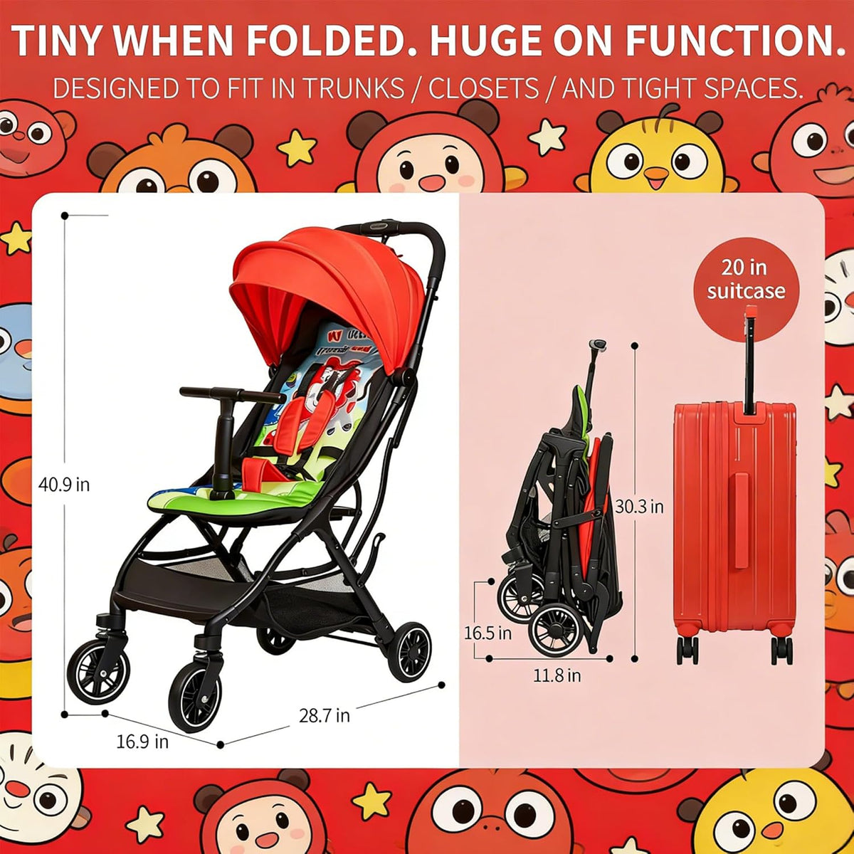 Superb Lightweight Travel Stroller, Compact One-Hand Fold Buggy