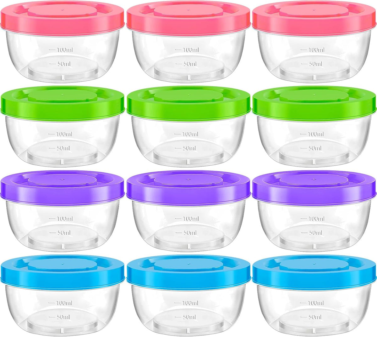 8 oz Small Plastic Freezer Containers, 12 Pcs, Multicolor