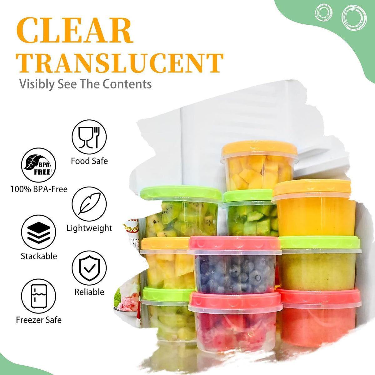 8 oz Small Plastic Freezer Containers, 12 Pcs, Multicolor